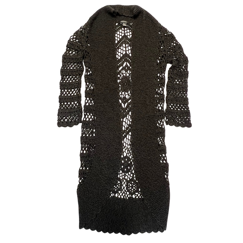 Etcetera Charcoal Black Wool Mohair Blend Open Knit Longline Duster Cardigan S